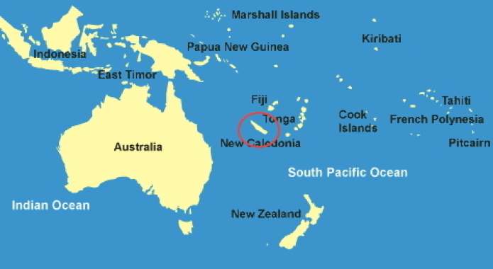 New Caledonia on world map