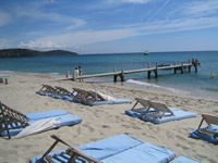the beach and dock at the world famous Club 55 in St Tropez