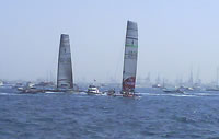 A view of the America's Cup from a spectator boat