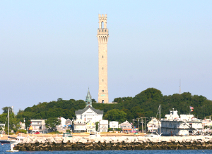 A view of Provincetown, cape cod, from the sea, including Pilgrim's Tower