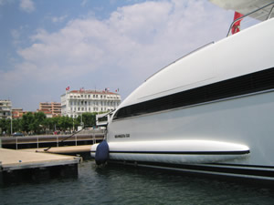 Just a few of the SuperYachts calling Port Vauban home, including the Maltese Falcon (center)