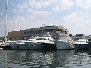 The Fort Carre and its imposing ramparts rising above Port Vauban in Antibes