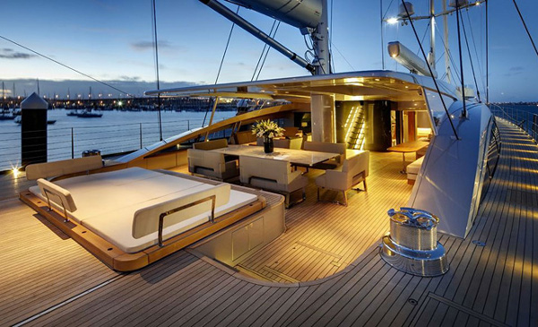 The beautiful aft deck after sunset