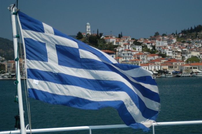 Greek-Flag-on-the-ferry-toward-Poros-island