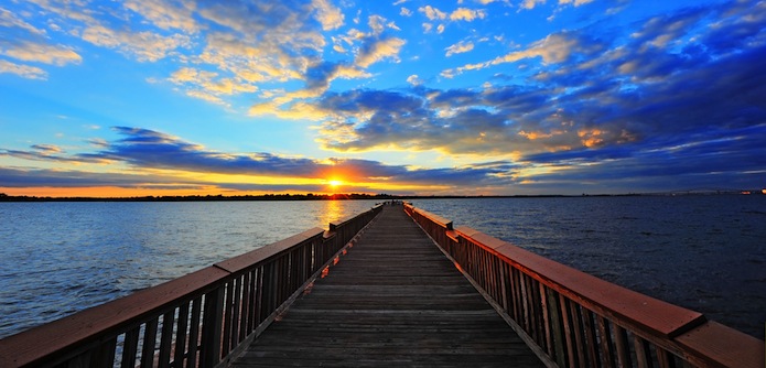 Sunset over a pier in Chesapeake Bay