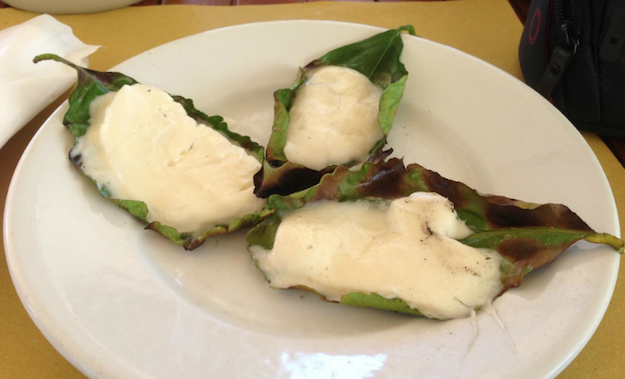 Mozerella Grilled on Lemon Leaves, Da Adolfo