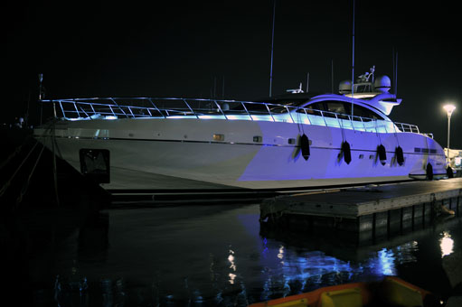 The stylish Mangusta SENSE berthed in port