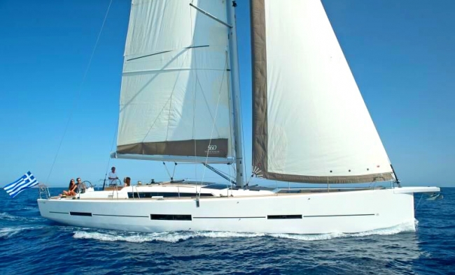 MIMOSA, a brand new Dufour Grand Large 560 peacefully sailing in the Greek Islands