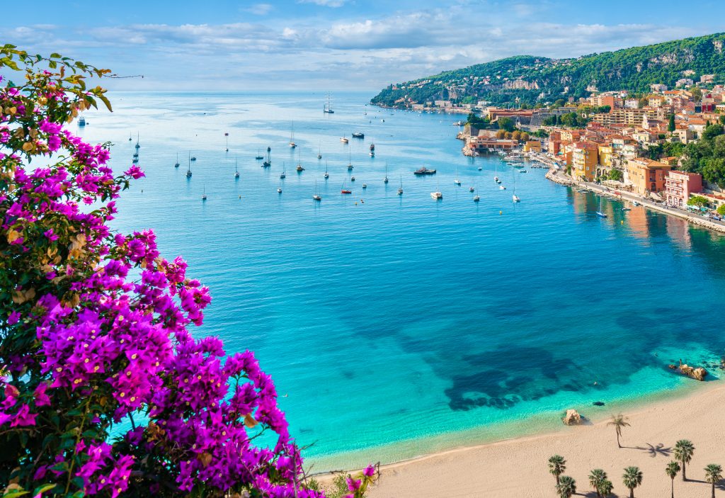 French Riviera coast with medieval town Villefranche sur Mer, Nice region, French Riviera