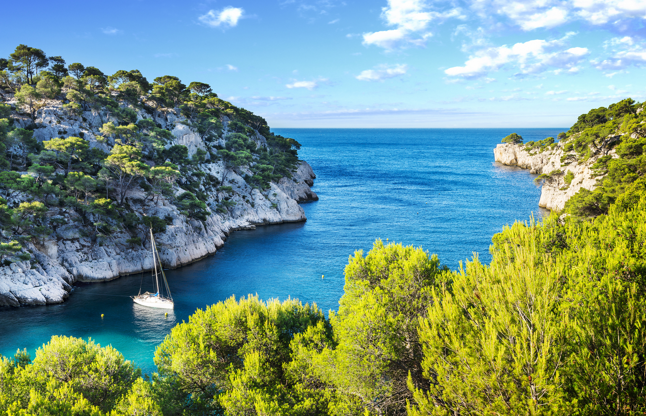 Luxury Yacht Anchored in Calanques, a French Riviera National Park