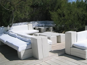 The outdoor Lounge Area at Club 55 in St Tropez