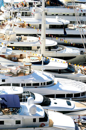 The view of yachts at the Monaco Yacht Show