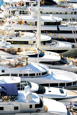 The view of yachts at the Monaco Yacht Show