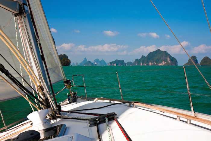 The view from a fast sailboat in a regatta