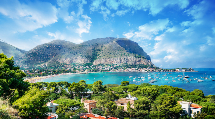 gulf of Mondello and Monte Pellegrino, Palermo, Sicily island, Italy