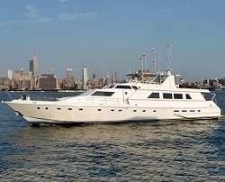 JUSTINE on the Hudson River, with the unforgettable New York skyline.