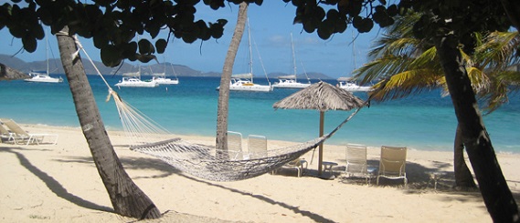 Boats at anchor off the shore of Peter Island in the BVI.