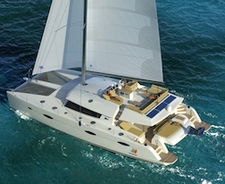 Sleek ALETHEIA is a beautiful new catamaran with spacious flybridge