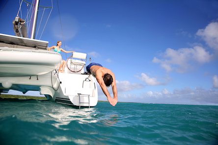 Catamarans provide great diving platforms for a swim