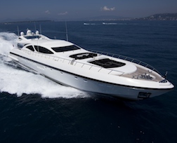 Sexy monochrome Mangusta speeding through the Mediterranean