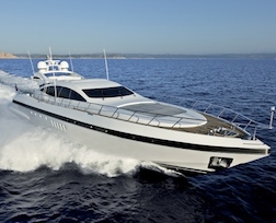 Luxurious and speedy Mangusta cruising Sardinian Coasts
