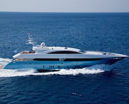 Striking topaz hull and a sleek waterline on this 41 metre Mondomarine