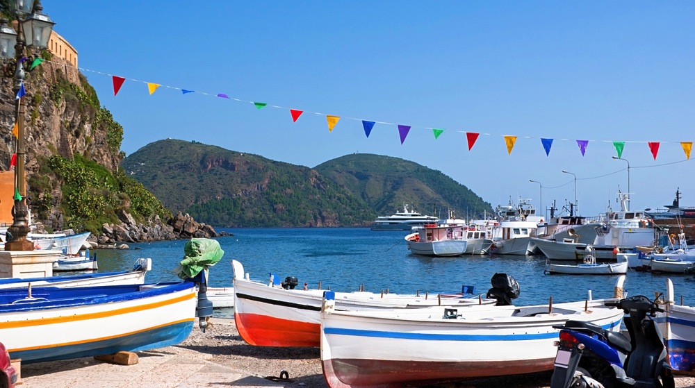 A busy marina on the Italian island of Lipari.